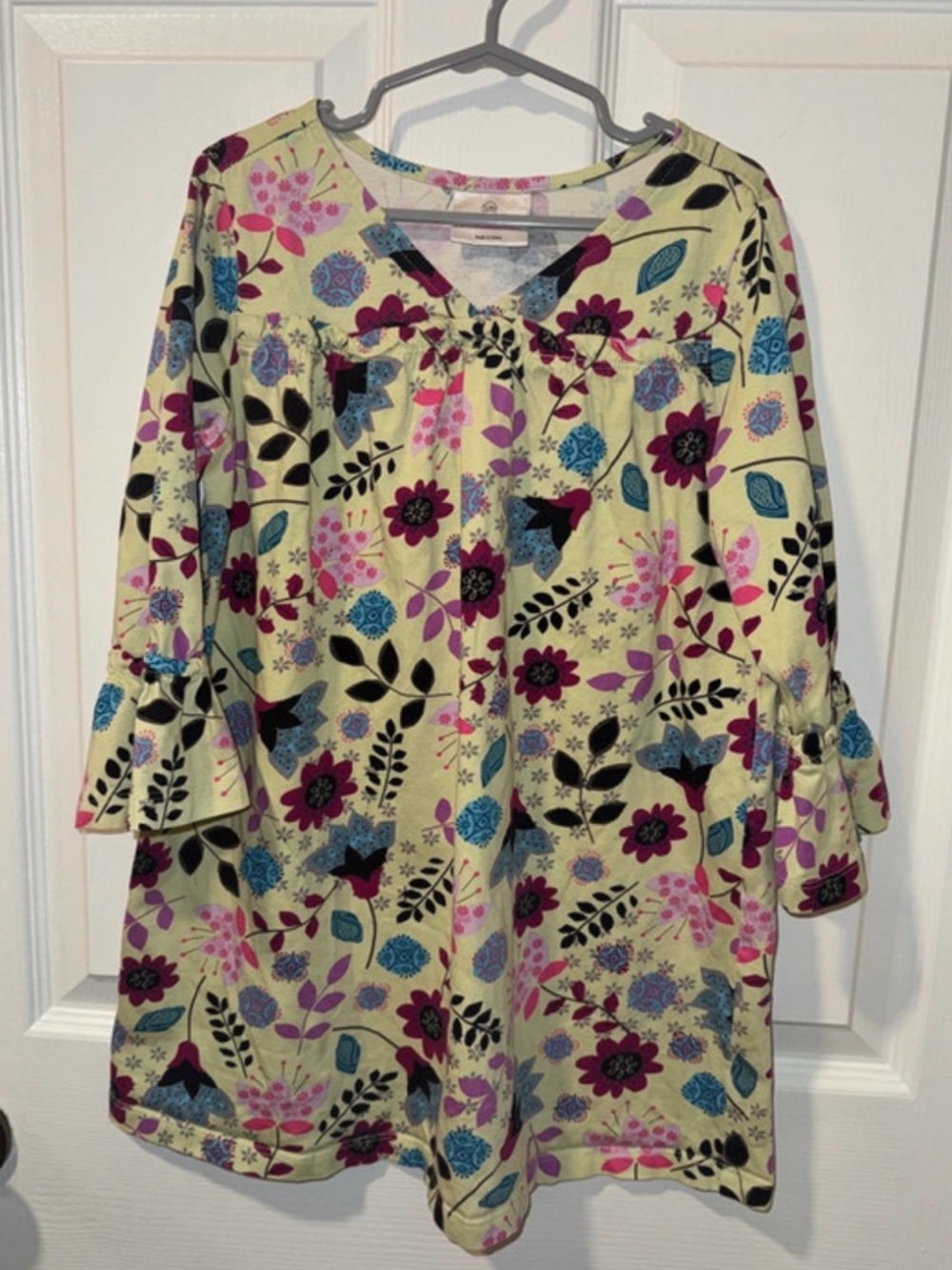 Hanna Andersson Yellow Floral Tunic Dress with Pink & Blue Blossoms